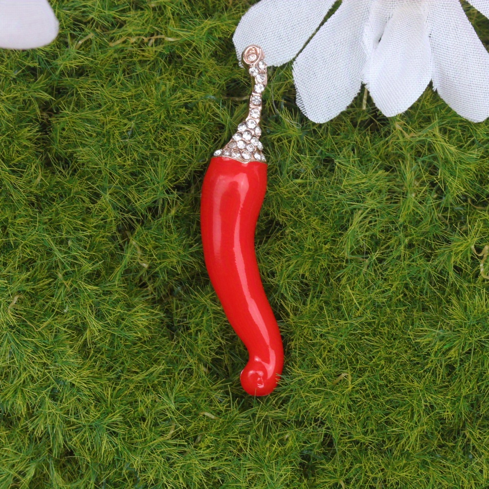 Shimmering Red Pepper Gem Brooch, Red Enamel with Rhinestones